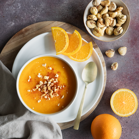 Kürbis-Orangen-Suppe mit Marroni