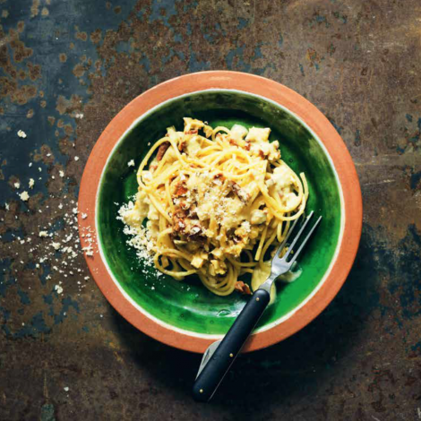 Spaghetti Carbonara mit Räuchertofu